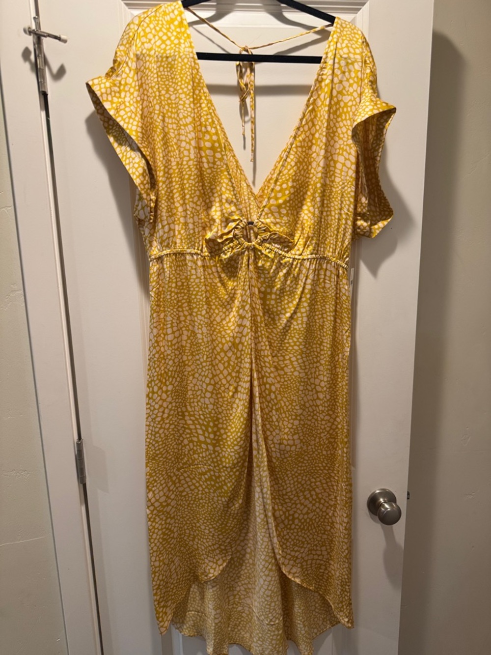 Anthropologie Yellow Printed V-Neck High-Low Midi DressSwimsuit Coverup)